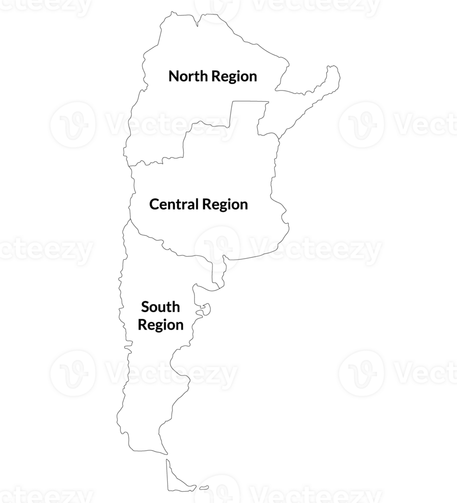 Argentina map. Map of Argentina in three main regions png