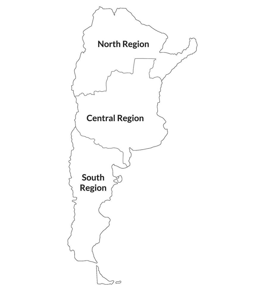 argentina mapa. mapa de argentina en Tres principal regiones vector