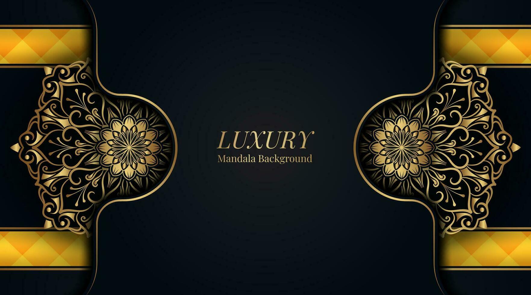 Luxury Yellow and Black Background, with Gold Mandala vector