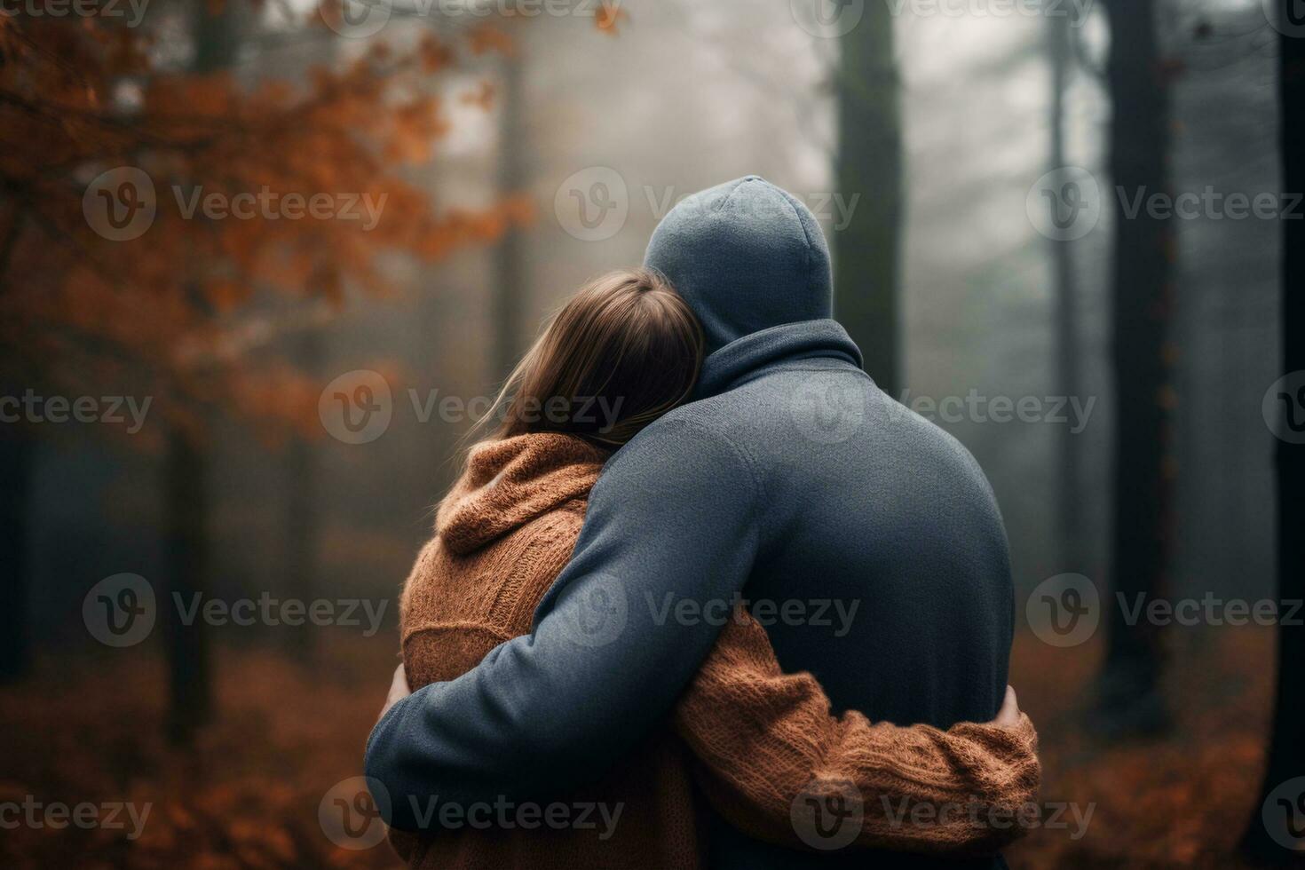 AI generated Back view photo of young cute loving couple hugging