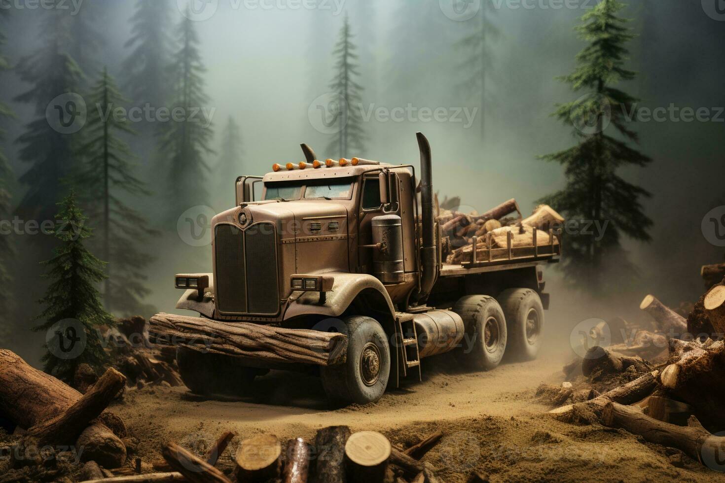 AI generated Truck Carrying Wood Logs photo