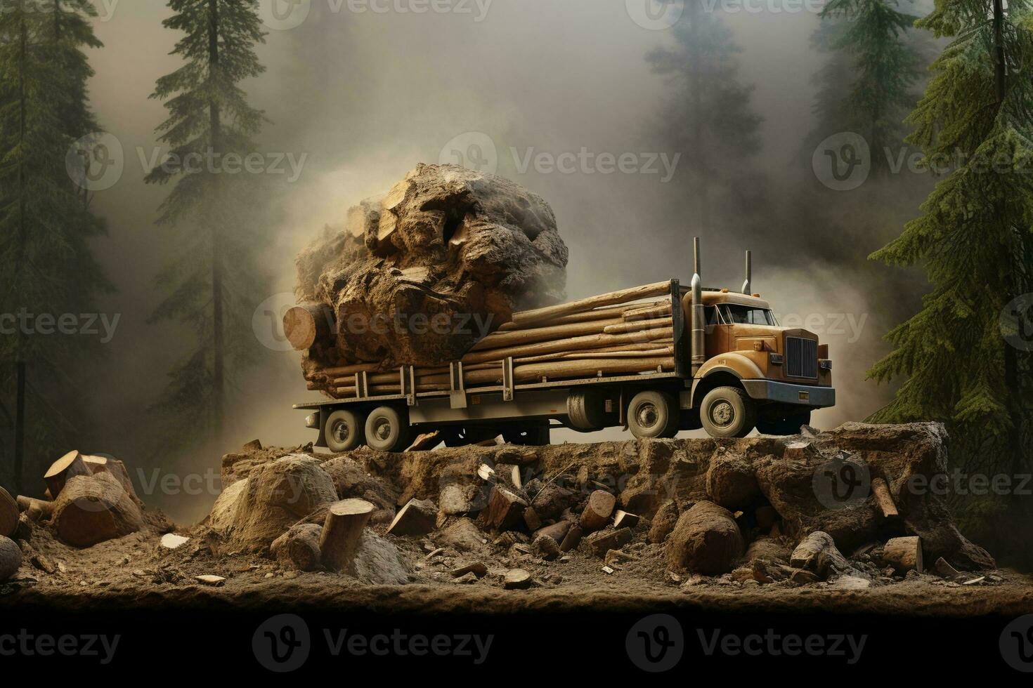 AI generated Truck Carrying Wood Logs photo