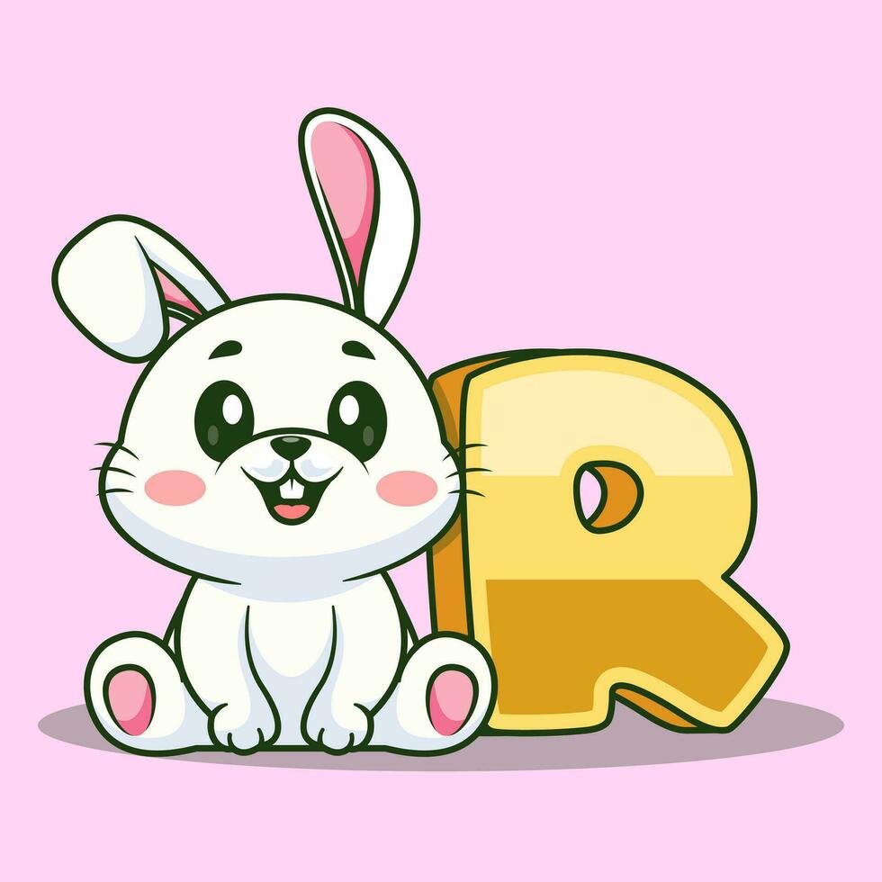 Alphabet letter r for rabbit cartoon vector icon illustration