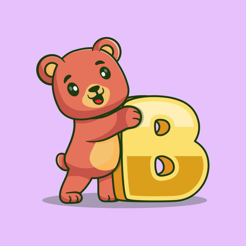 Alphabet letter b for bear cartoon vector icon illustration