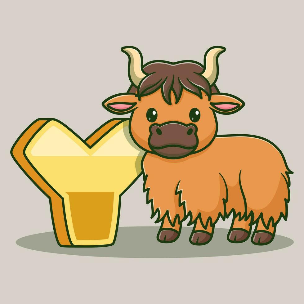 Alphabet letter y for yak cartoon vector icon illustration