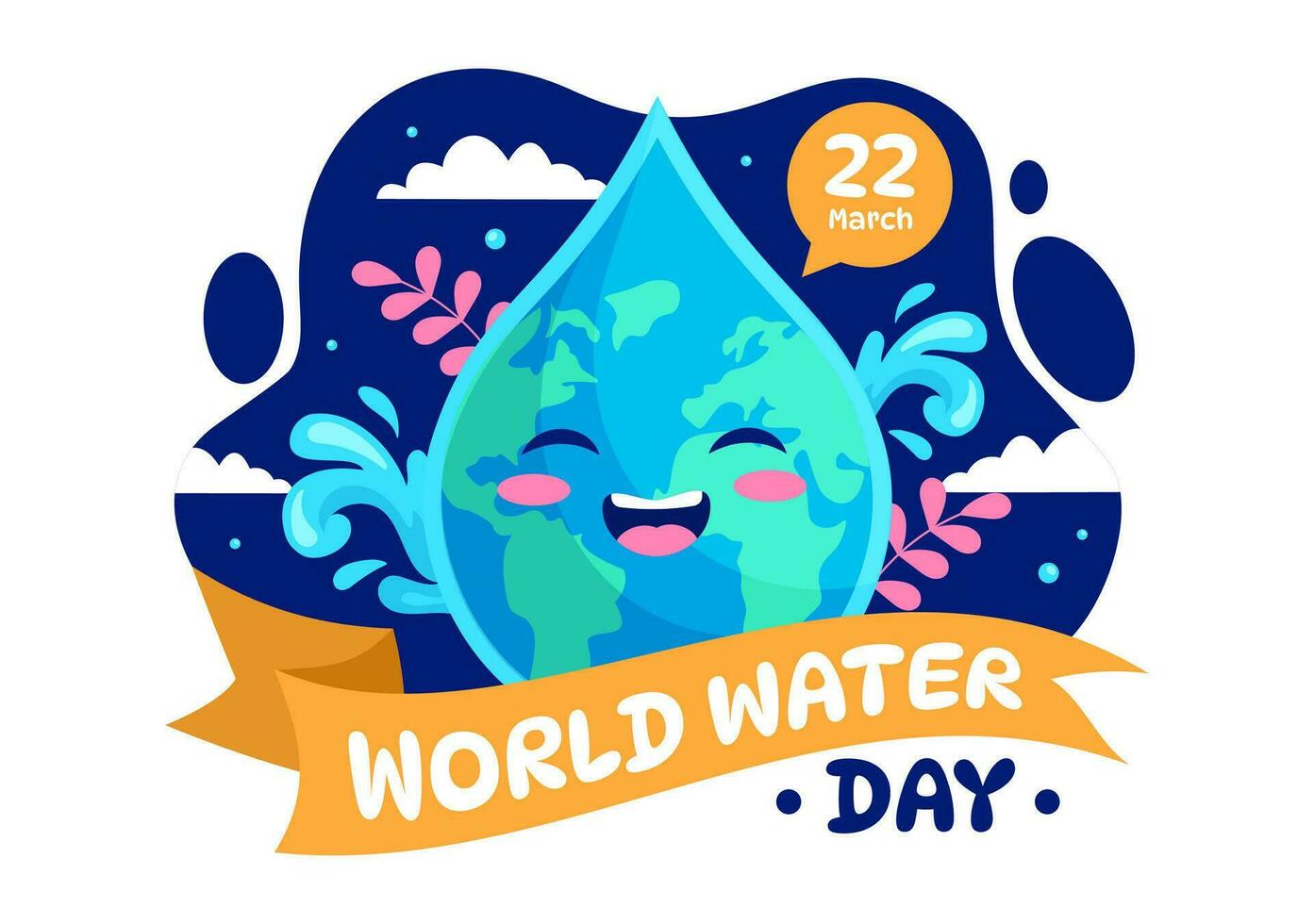 World Water Day Vector Illustration on 22 March with Waterdrop and Taps to Save Earth and Management of Freshwater in Background Design
