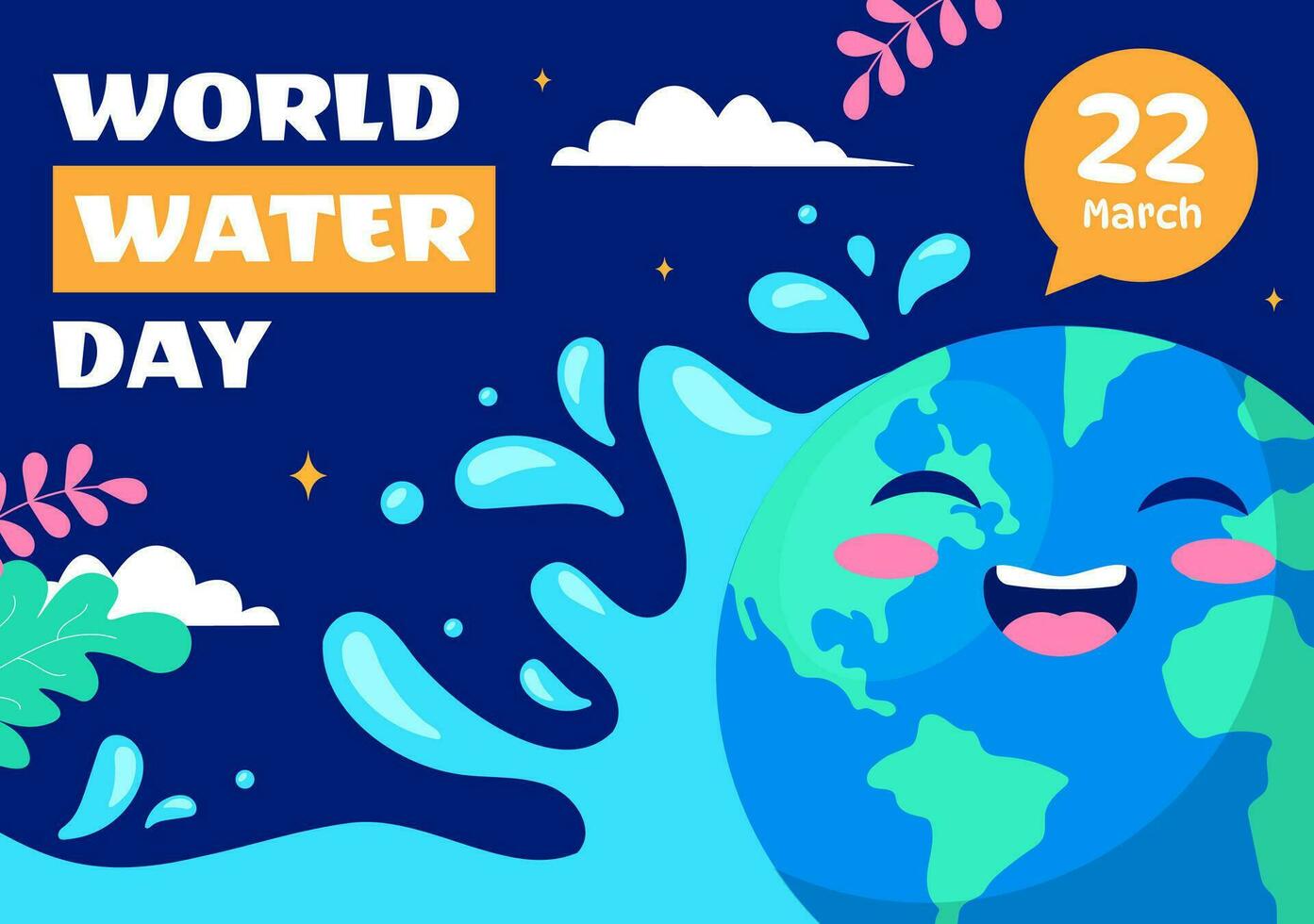 mundo agua día vector ilustración en 22 marzo con gota de agua y grifos a salvar tierra y administración de agua dulce en antecedentes diseño