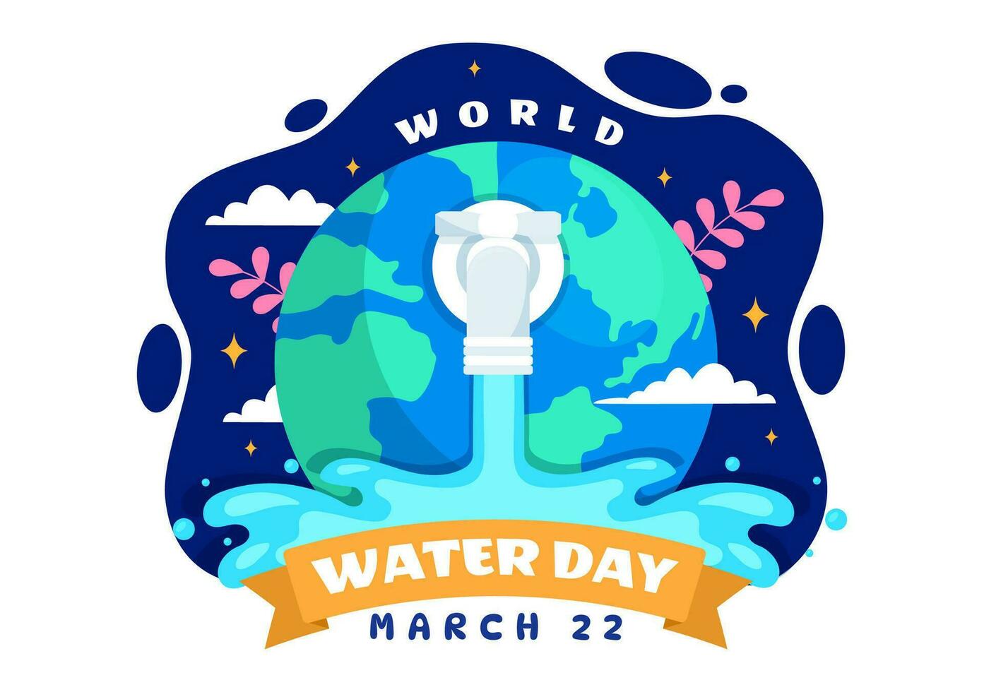 mundo agua día vector ilustración en 22 marzo con gota de agua y grifos a salvar tierra y administración de agua dulce en antecedentes diseño