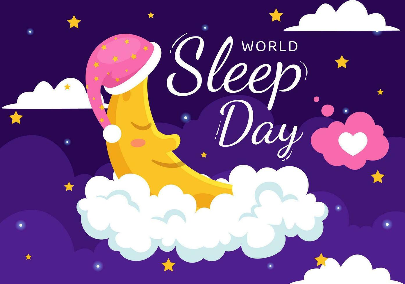 World Sleep Day Vector Illustration on March 17 with People Sleeping, Clouds, Planet Earth and the Moon in Sky Backgrounds Flat Cartoon Design