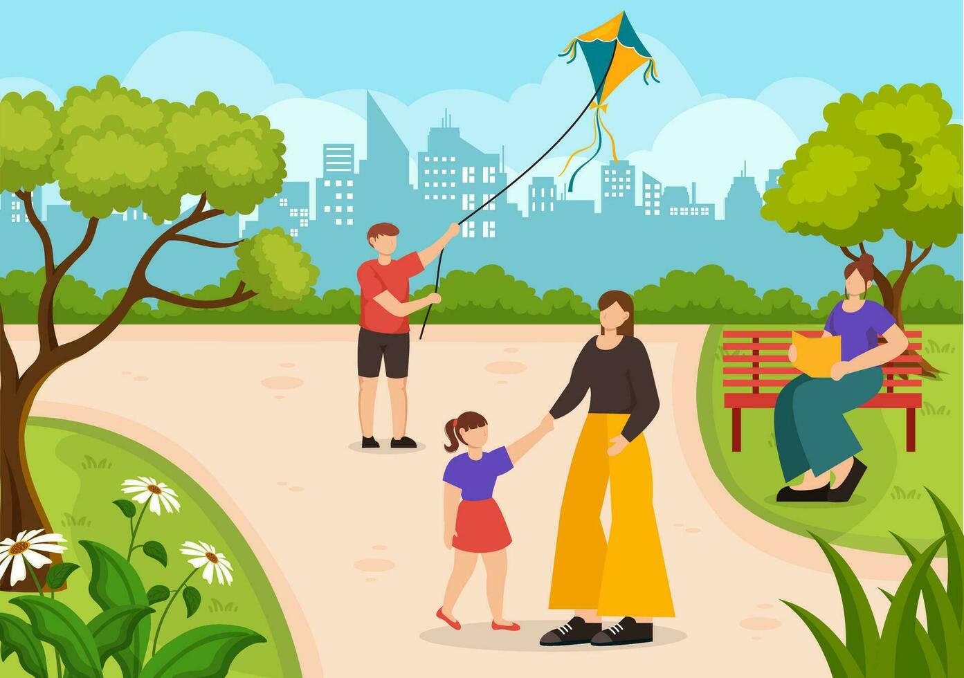 Outdoor Activity Vector Illustration with Relaxing on a Picnic, Leisure Activities at Weekend and Active Recreation in Flat Cartoon Background Design