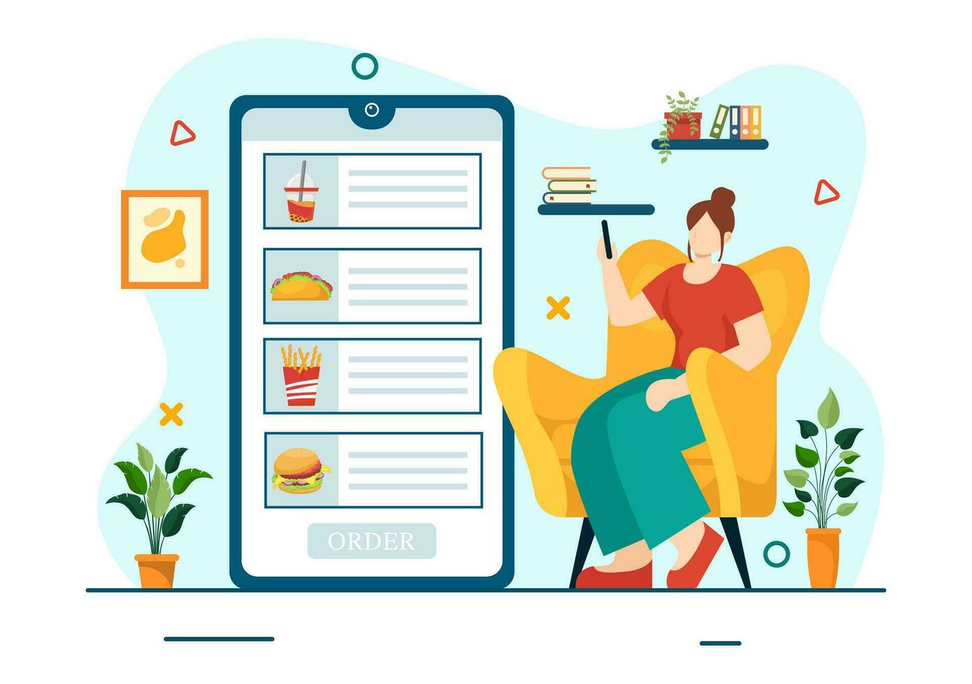 Online Food Delivery Vector Illustration with Order Food on the Phone and it will be Delivered According to the Destination in Flat Cartoon Background