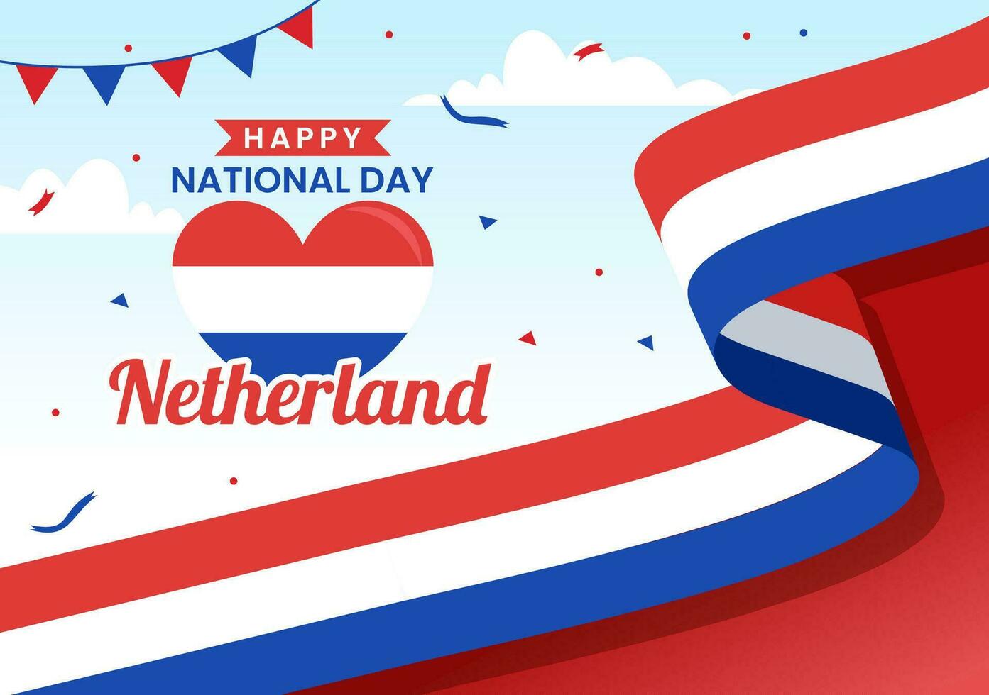 contento Holanda nacional día vector ilustración con Países Bajos bandera y cielo azul antecedentes en plano dibujos animados diseño