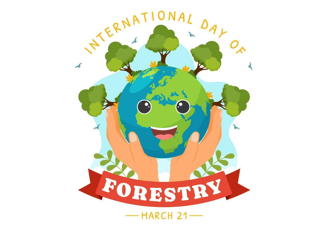 International Forest Day Vector Illustration on 21 March with Plants, Trees, Green Fields and Various Wildlife to Economic Forestry in Background