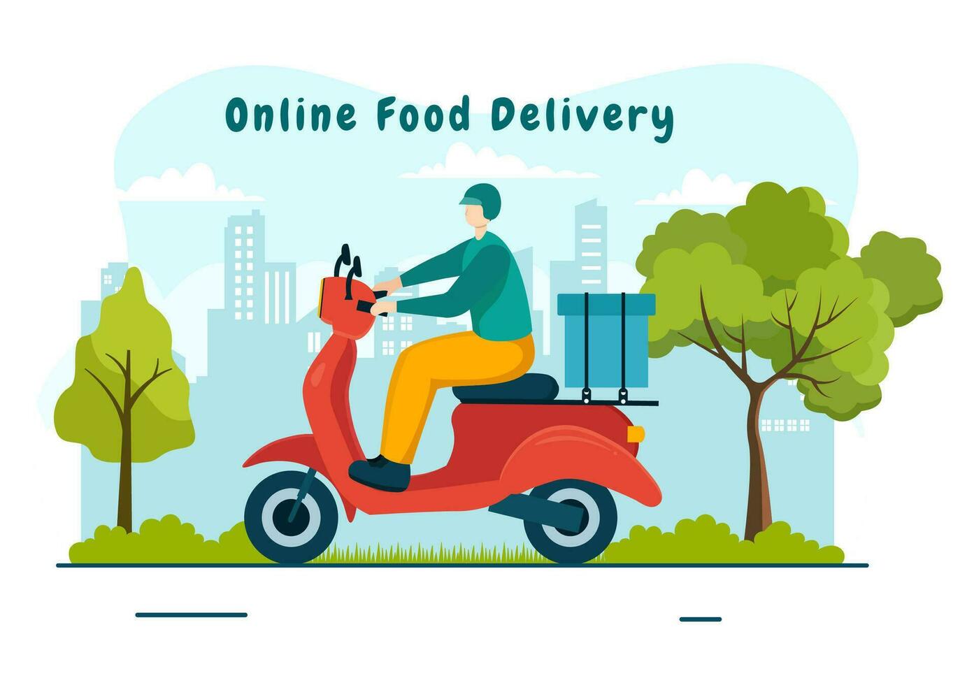 Online Food Delivery Vector Illustration with Order Food on the Phone and it will be Delivered According to the Destination in Flat Cartoon Background