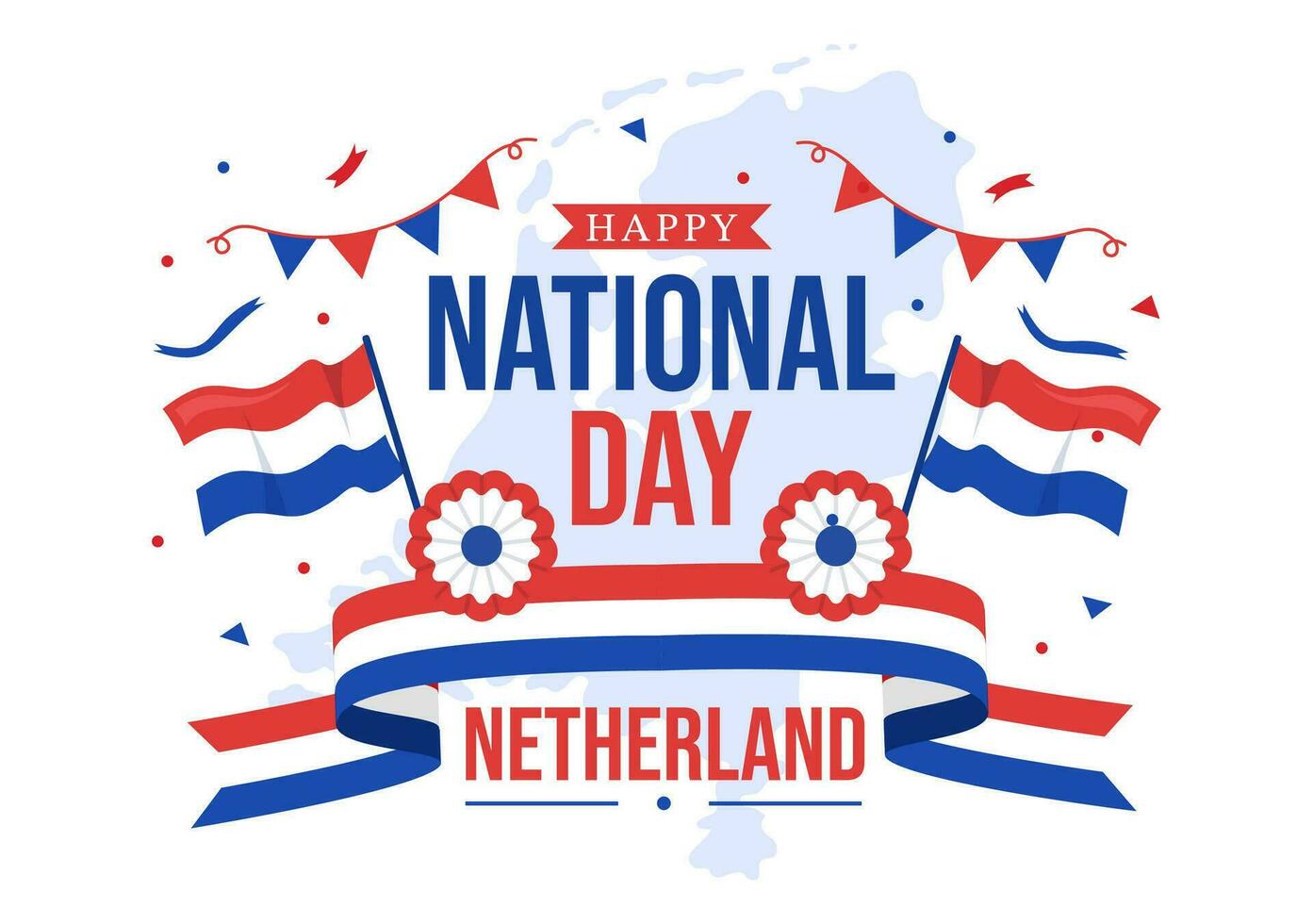 Happy Netherland National Day Vector Illustration with Netherlands Flag and Sky Blue Background in Flat Cartoon Design