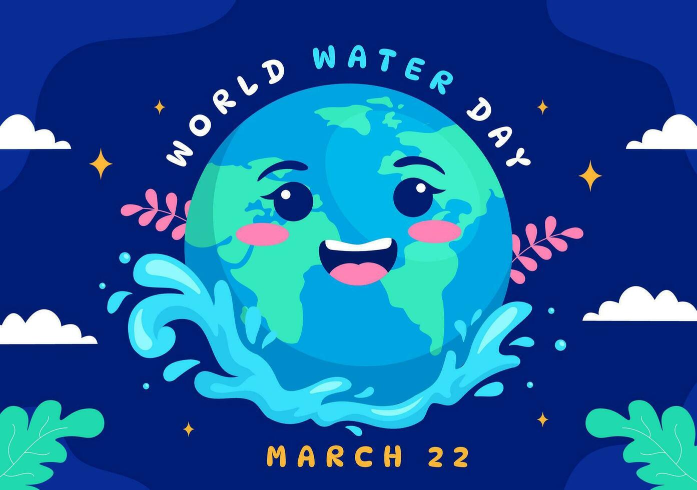 mundo agua día vector ilustración en 22 marzo con gota de agua y grifos a salvar tierra y administración de agua dulce en antecedentes diseño