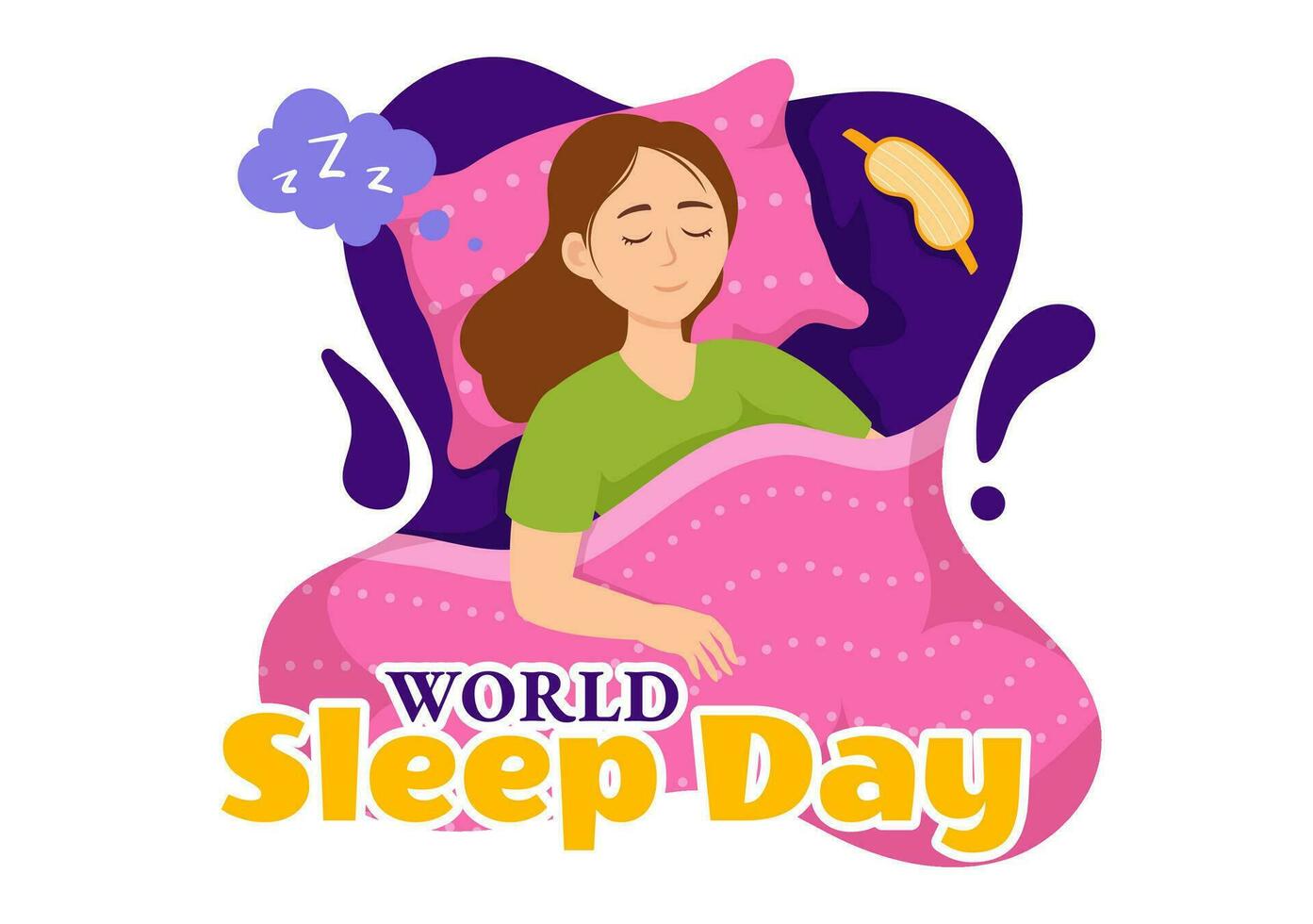 World Sleep Day Vector Illustration on March 17 with People Sleeping, Clouds, Planet Earth and the Moon in Sky Backgrounds Flat Cartoon Design
