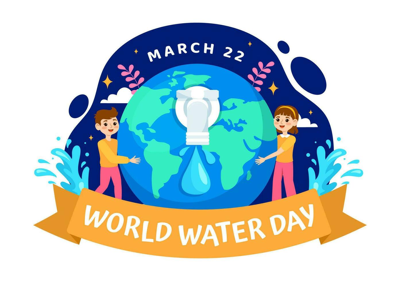 mundo agua día vector ilustración en 22 marzo con niños, gota de agua y grifos a salvar tierra y administración de agua dulce en antecedentes diseño