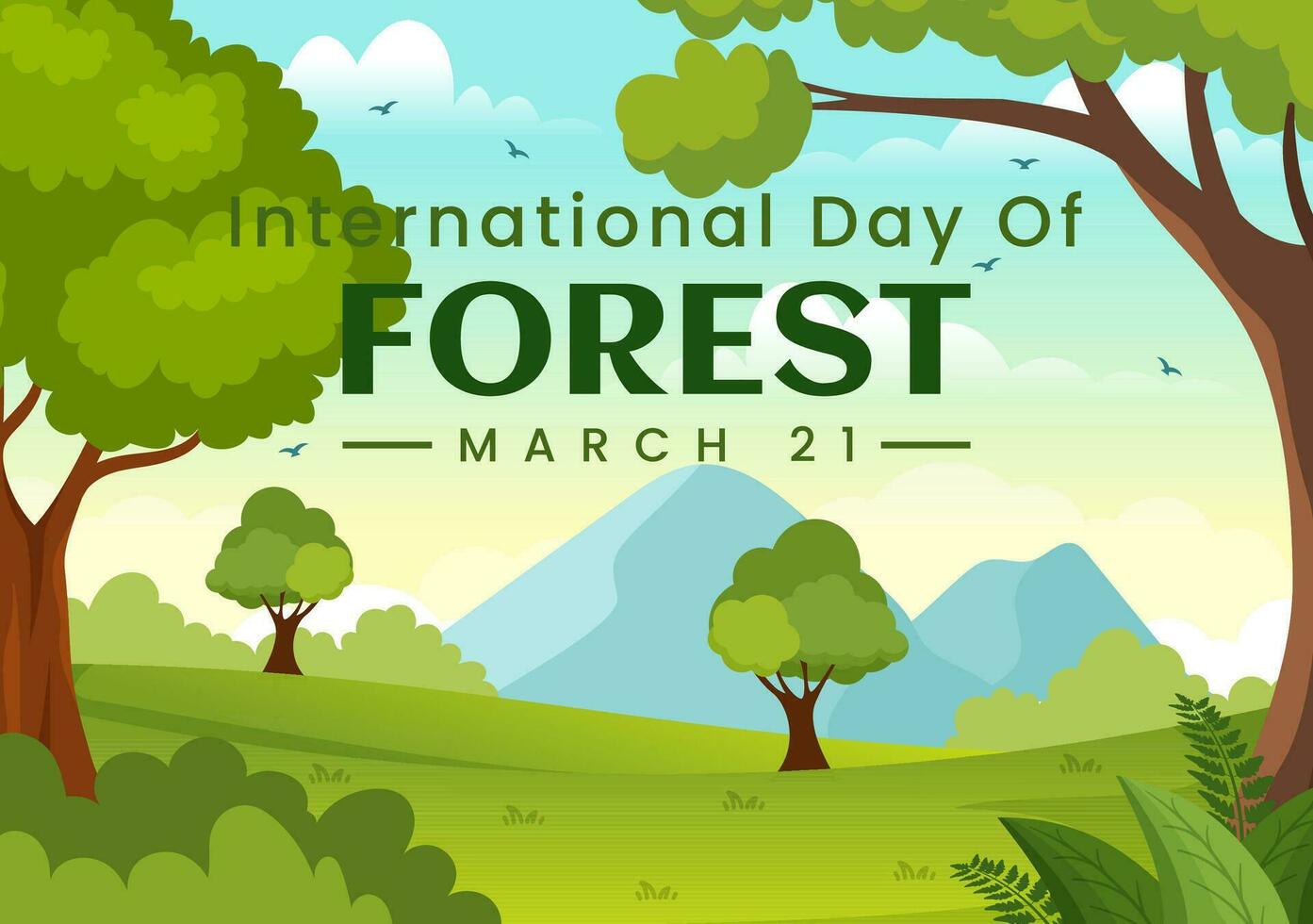 International Forest Day Vector Illustration on 21 March with Plants, Trees, Green Fields and Various Wildlife to Economic Forestry in Background