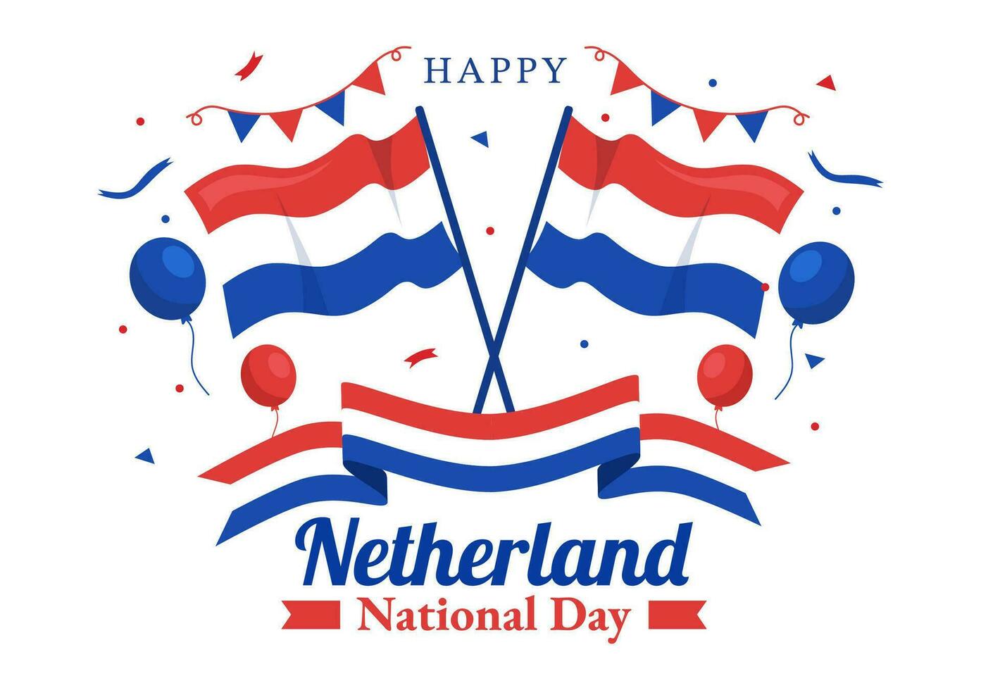 contento Holanda nacional día vector ilustración con Países Bajos bandera y cielo azul antecedentes en plano dibujos animados diseño