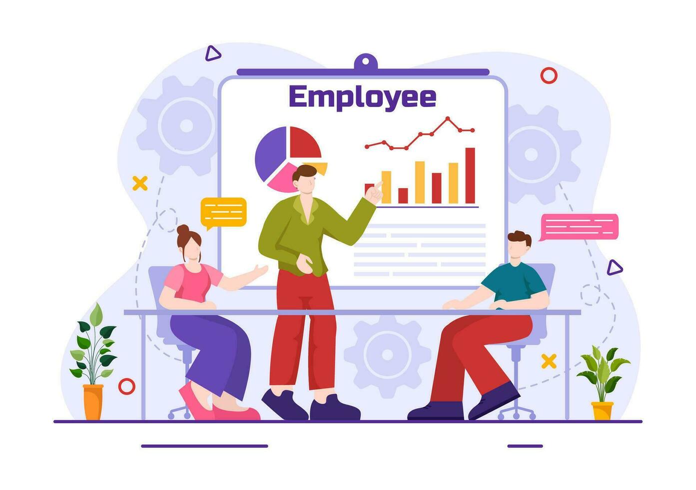 Employee Vector Illustration with Business Team and Productivity Hold a Meeting to Common Goals and Success with Company in Flat Cartoon Background