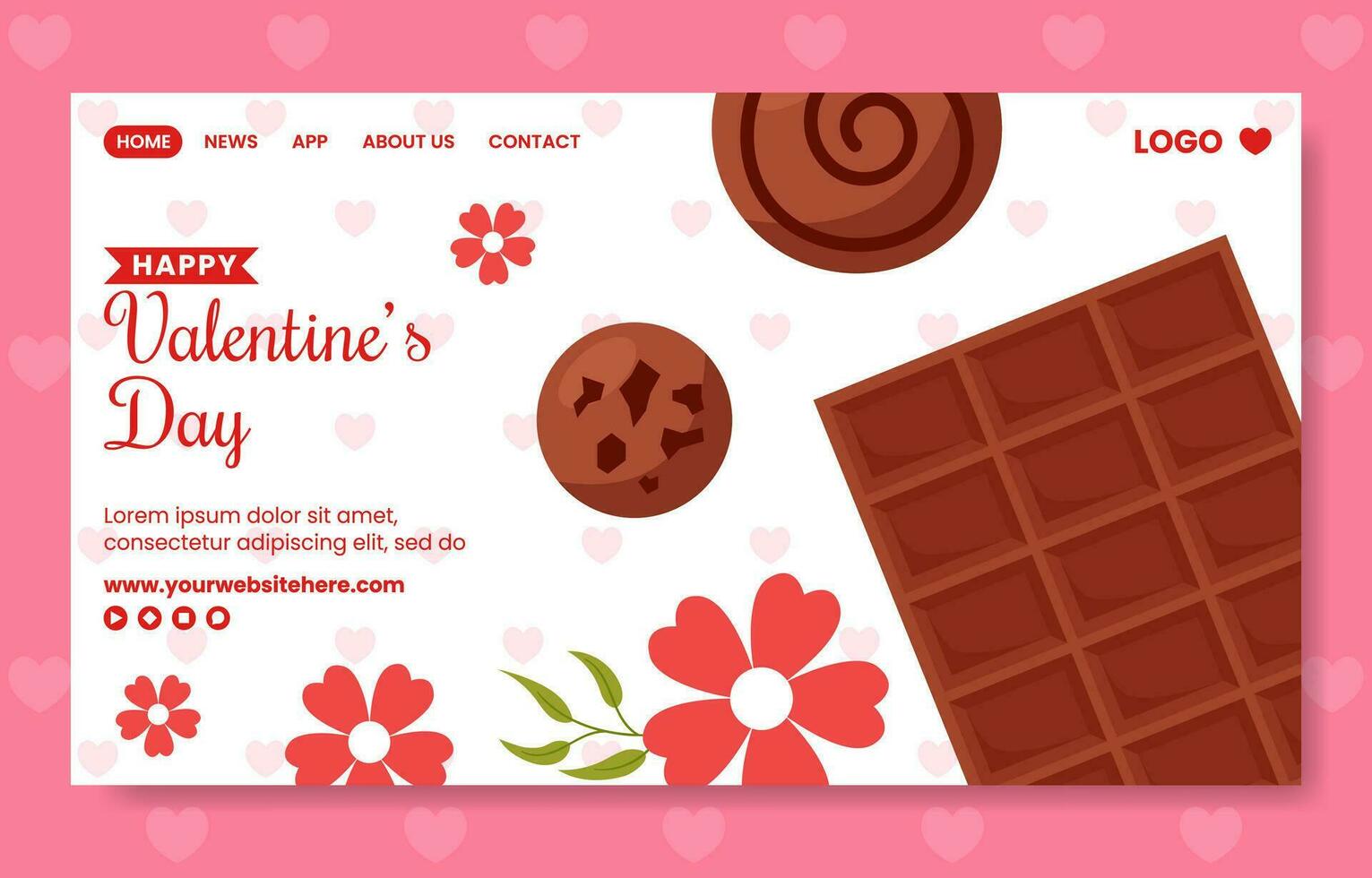 Happy Valentine's Day Social Media Landing Page Cartoon Templates Background Illustration vector