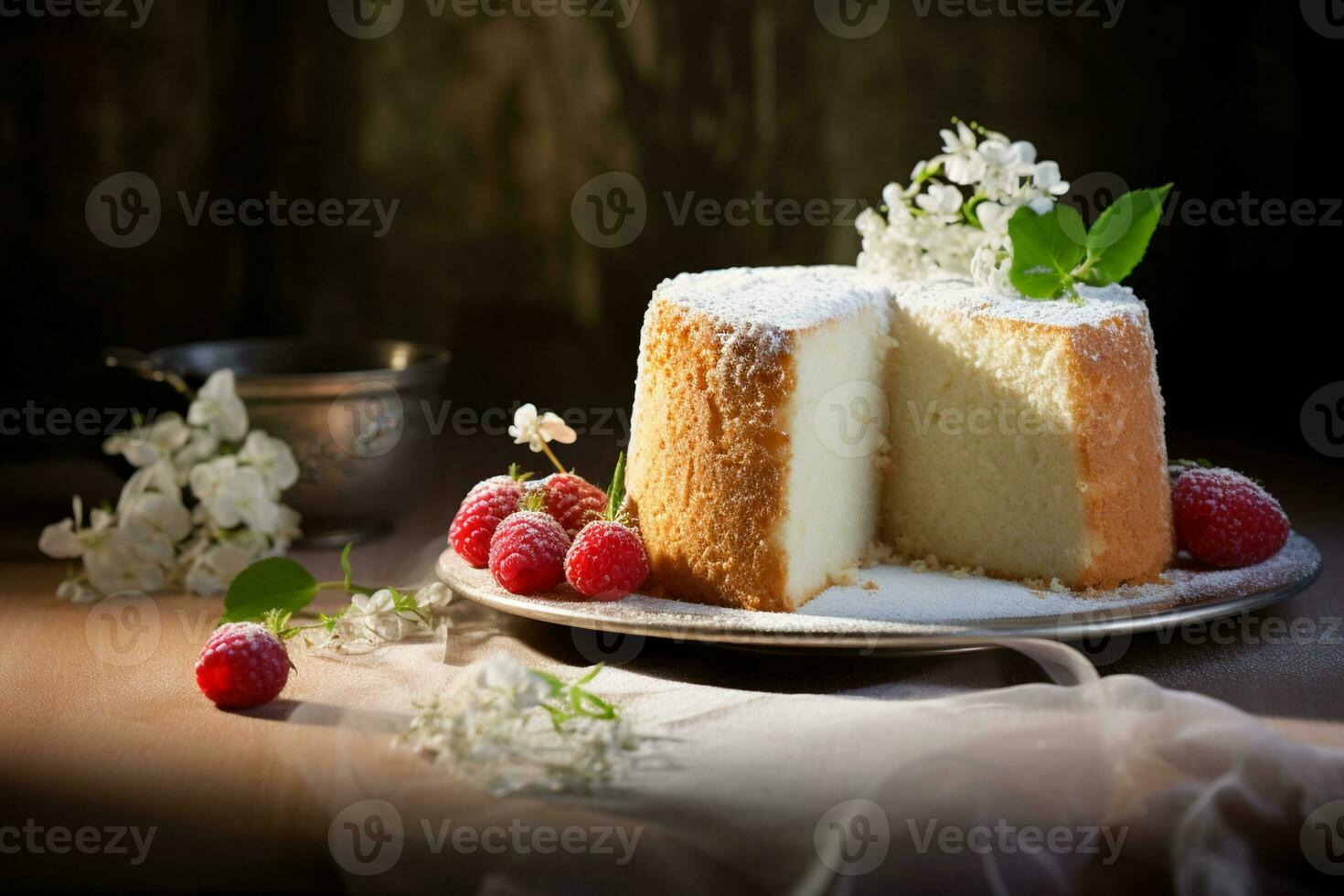 AI generated Slice of gourmet fresh berry cake photo