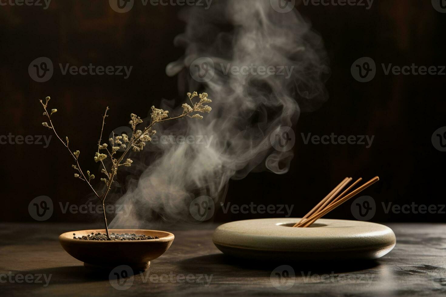 AI generated Incense burner and smoke photo