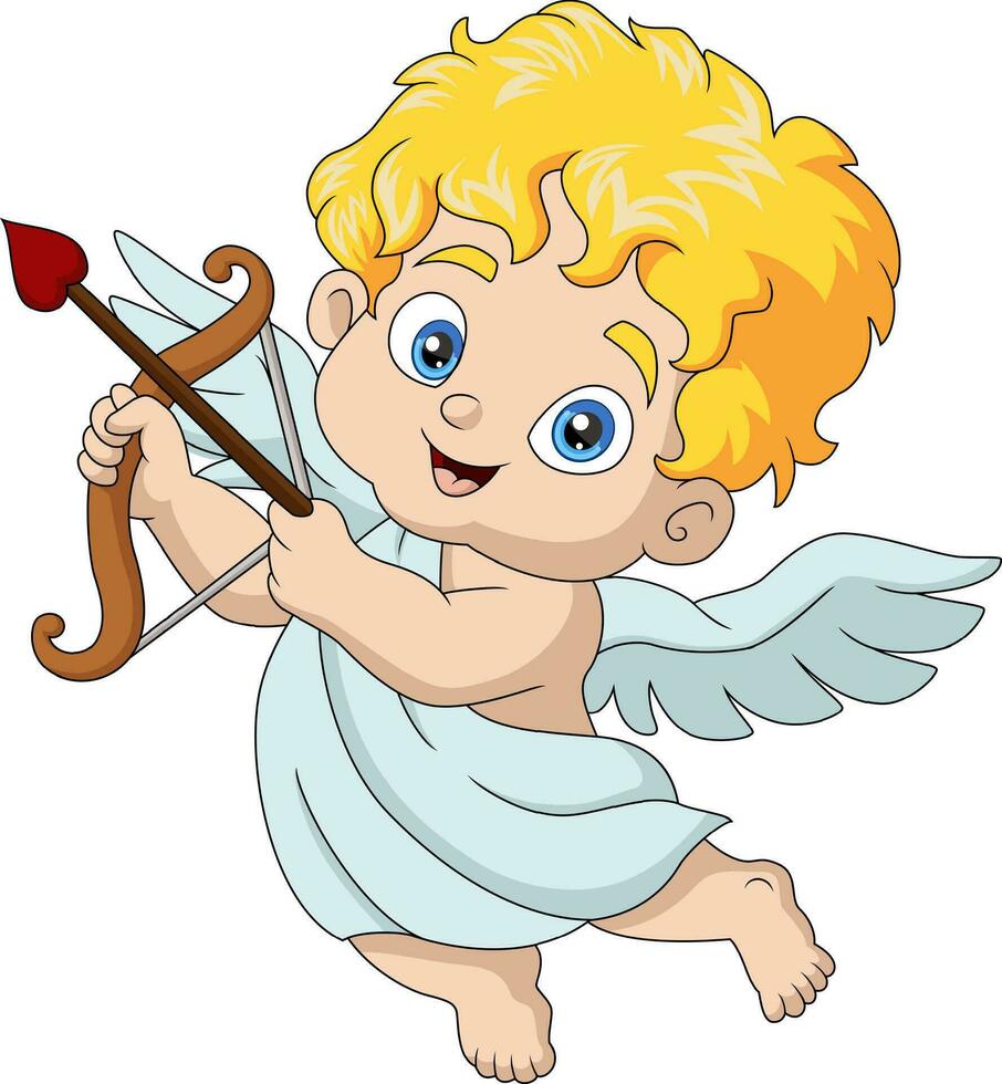 linda pequeño Cupido dibujos animados en blanco antecedentes vector