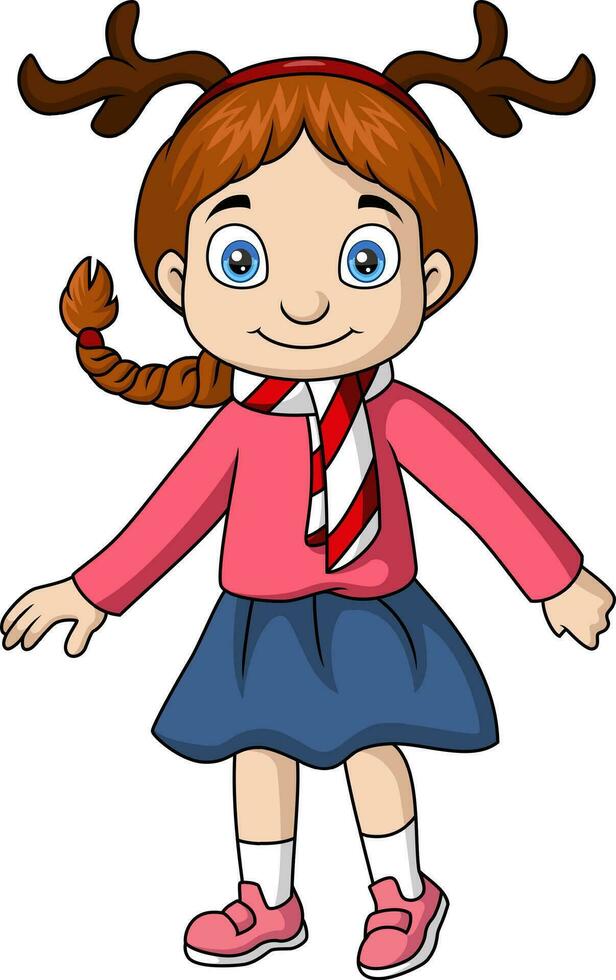 Cute little girl cartoon wearing Christmas clothes vector