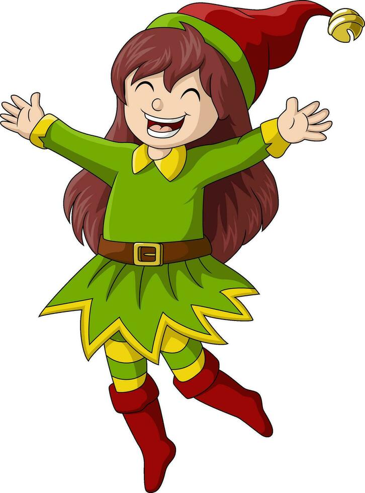 linda Navidad duende dibujos animados ondulación mano vector