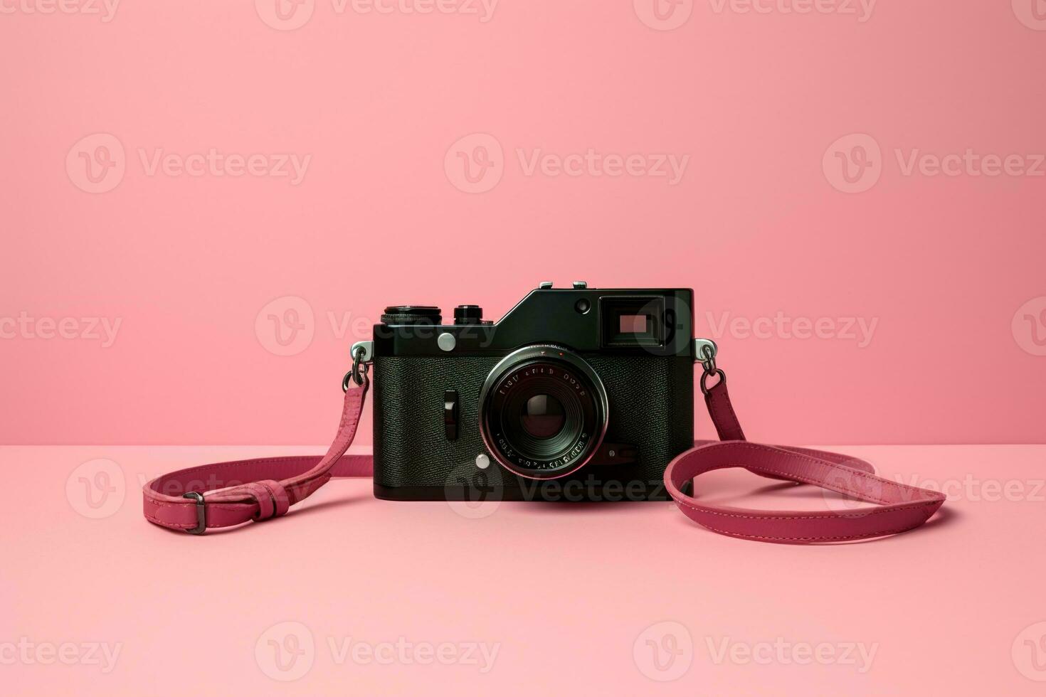 AI generated Old film camera on pink background photo