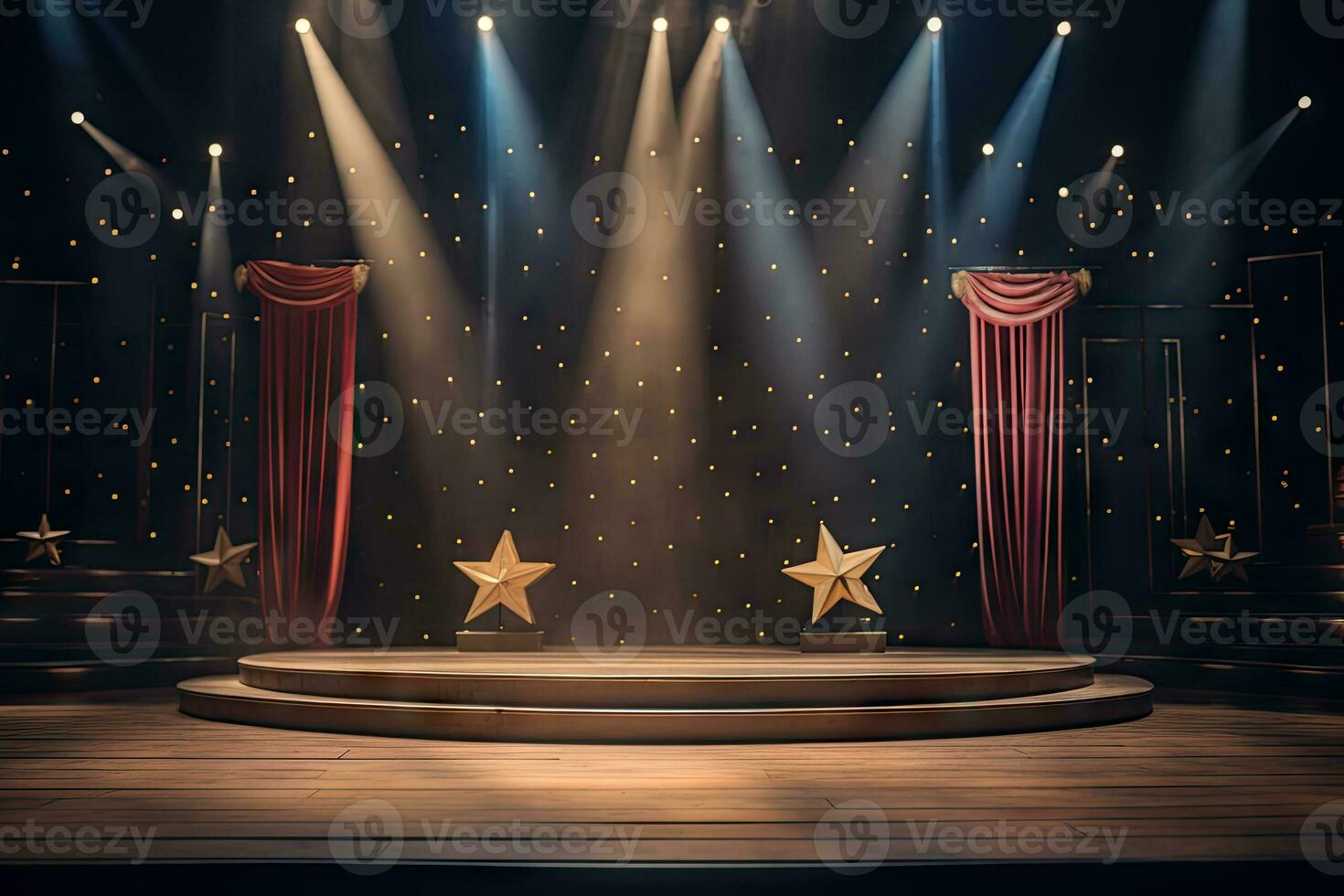 AI generated presentation backdrop with display podium under spotlights photo