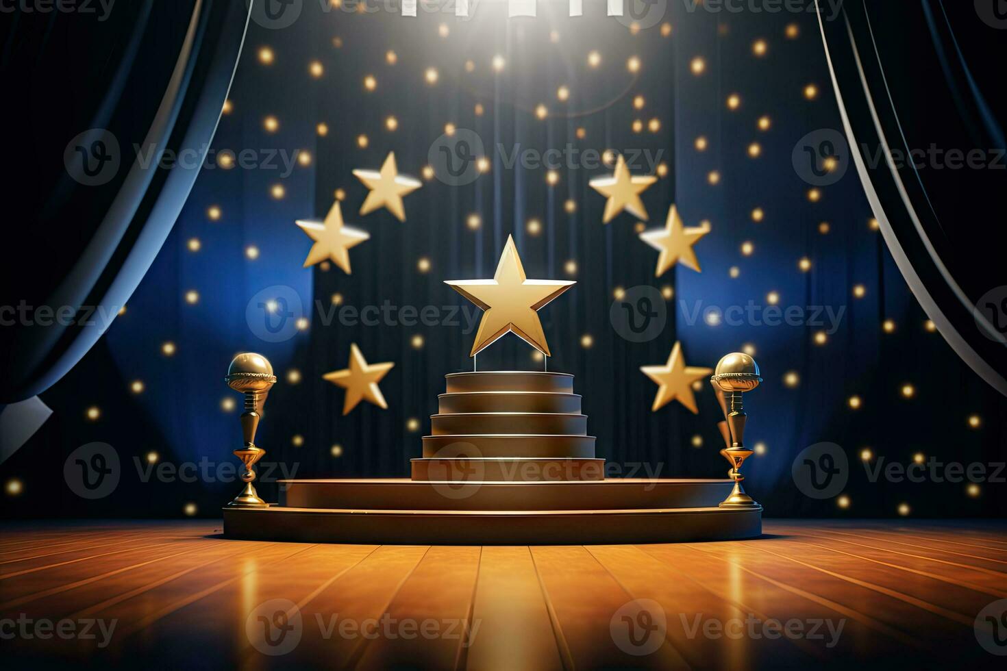 AI generated presentation backdrop with display podium under spotlights photo