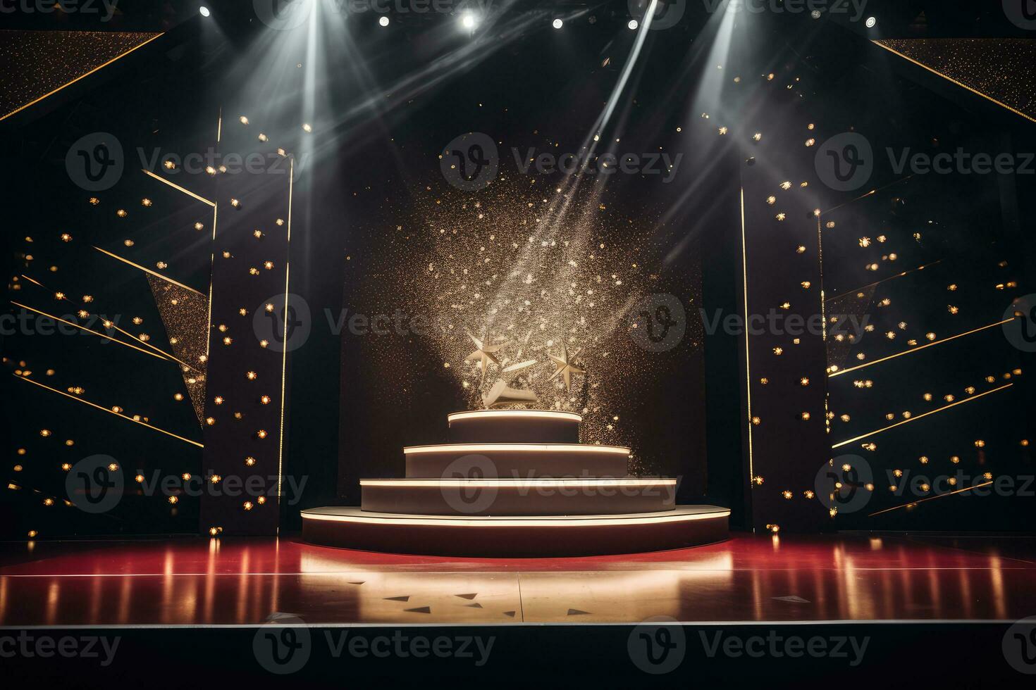 AI generated presentation backdrop with display podium under spotlights photo