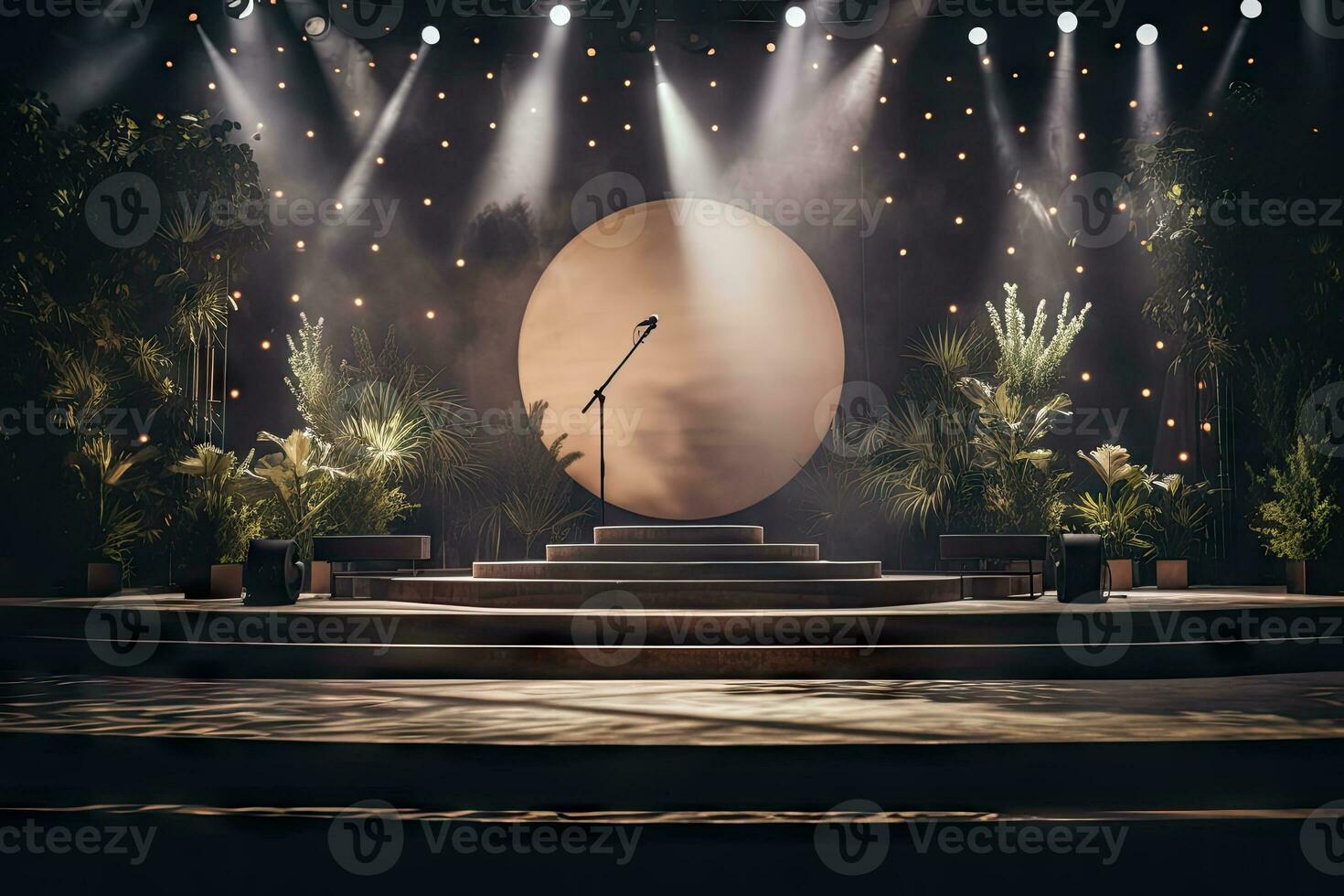 AI generated presentation backdrop with display podium under spotlights photo