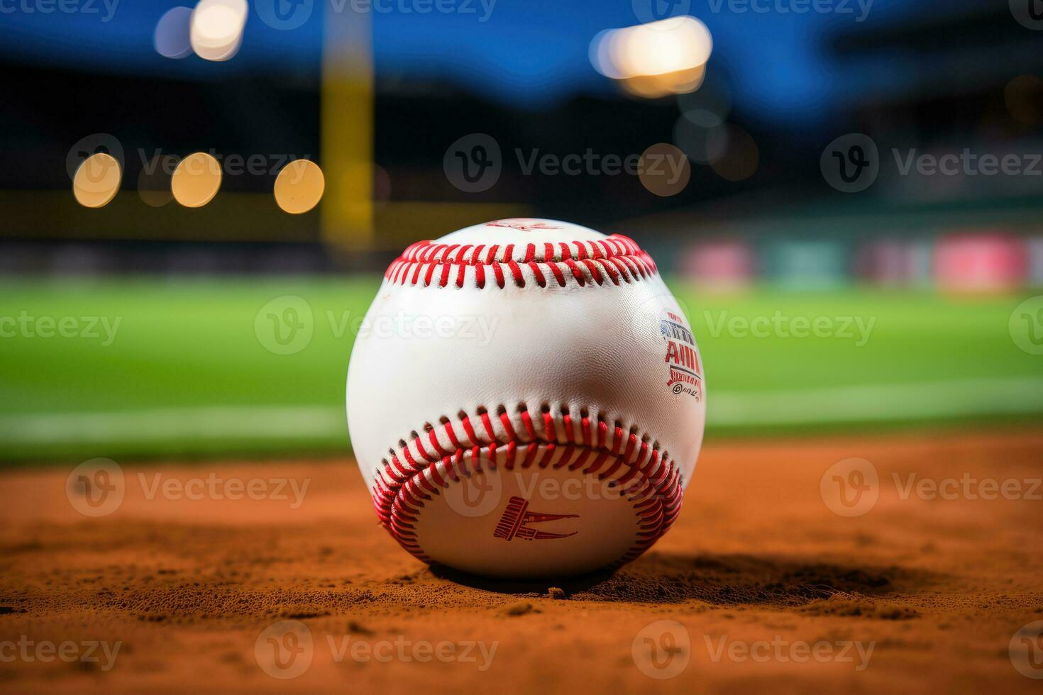 AI generated sport stadium with baseball ball at night backdrop for background advertisement photo