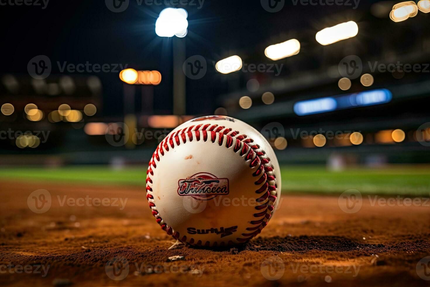 AI generated sport stadium with baseball ball at night backdrop for background advertisement photo