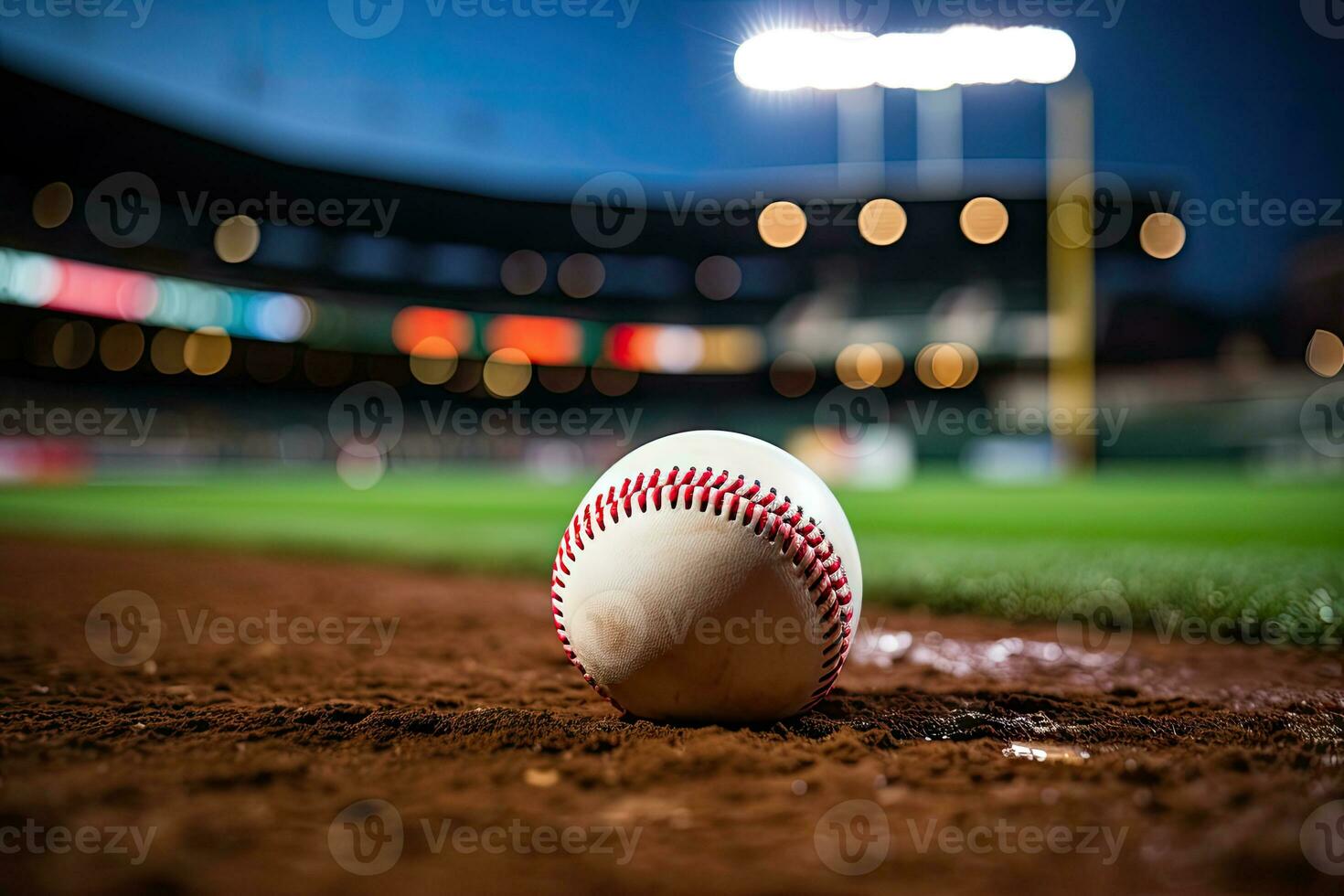 AI generated sport stadium with baseball ball at night backdrop for background advertisement photo