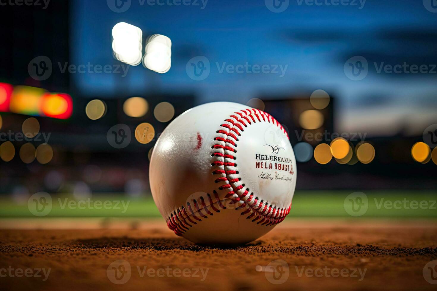 AI generated sport stadium with baseball ball at night backdrop for background advertisement photo