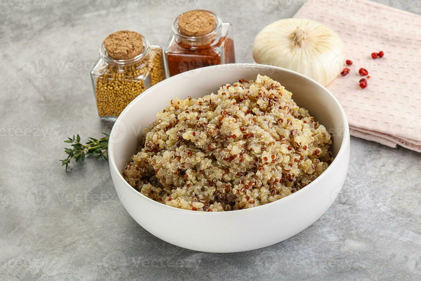 Vegan cuisine - boiled quinoa cereal photo