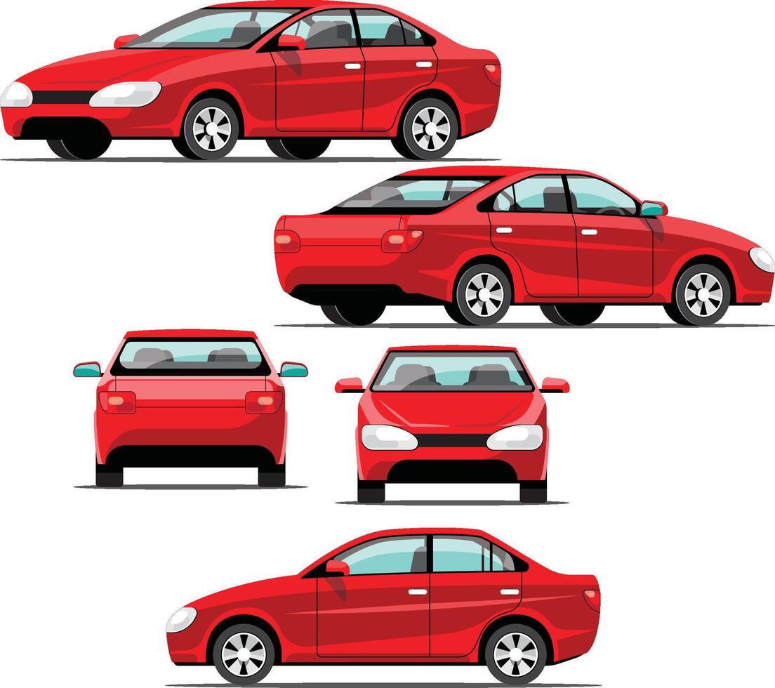 bundle four cars,Car with blue color,sedan cars vehicles transport icons, Cartoon private car vector