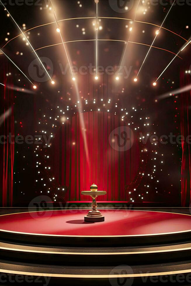 AI generated presentation backdrop with display podium under spotlights photo