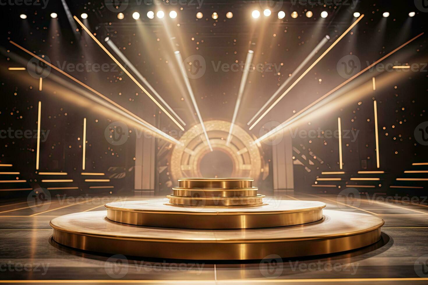AI generated presentation backdrop with display podium under spotlights photo