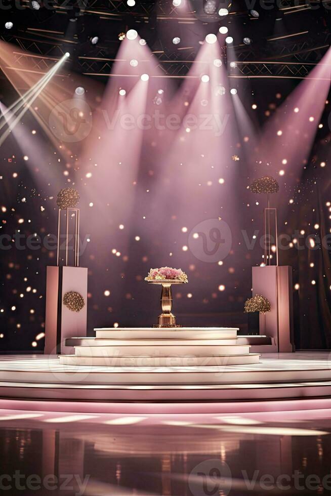 AI generated presentation backdrop with display podium under spotlights photo