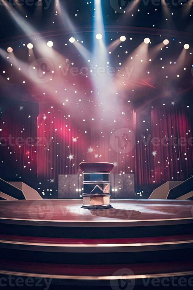 AI generated presentation backdrop with display podium under spotlights photo