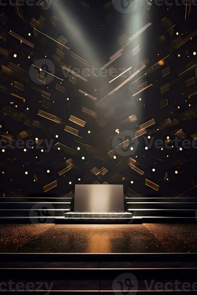 AI generated presentation backdrop with display podium under spotlights photo