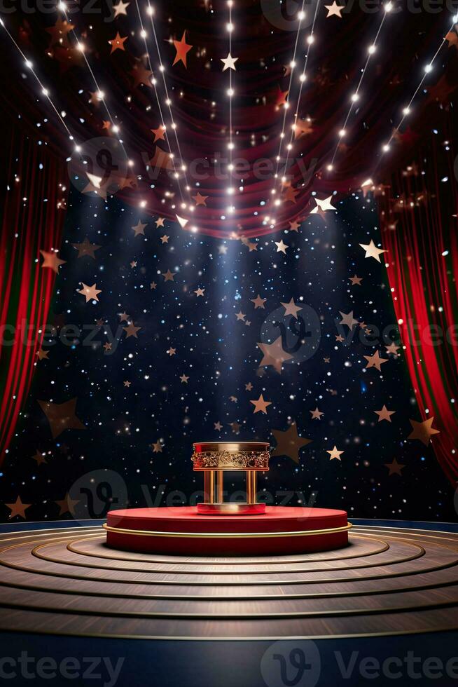AI generated presentation backdrop with display podium under spotlights photo