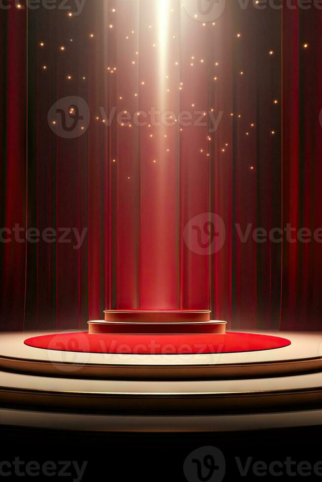 AI generated presentation backdrop with display podium under spotlights photo