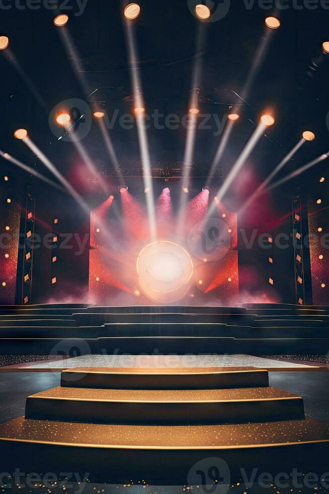 AI generated presentation backdrop with display podium under spotlights photo